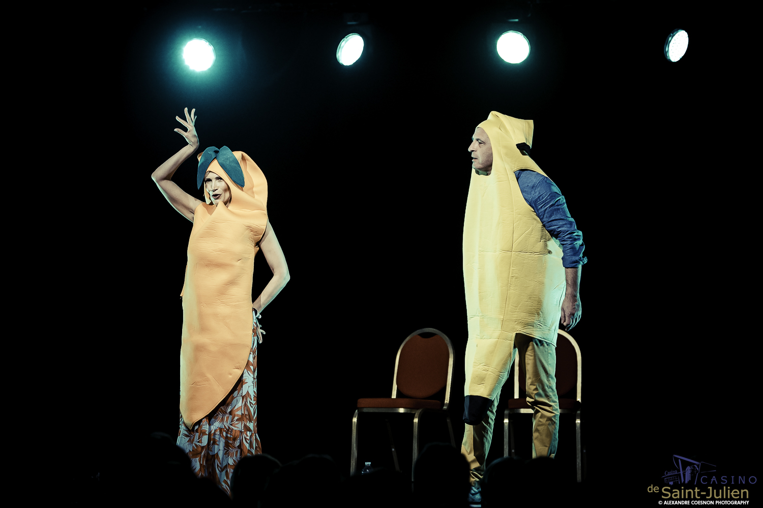 Philippe Souverville et Alexandra Cholton du spectacle entreprise Colomiers en pleine scene